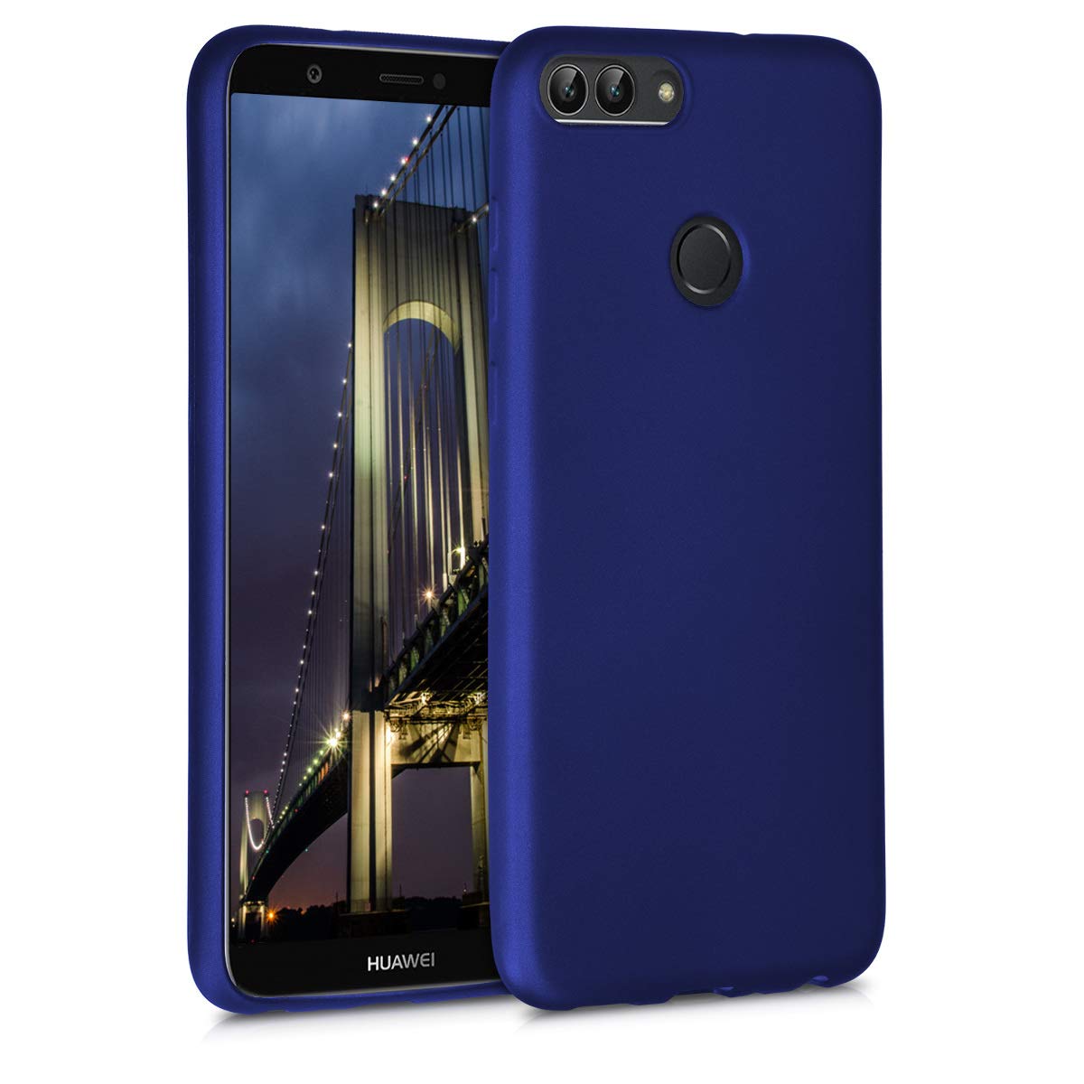 kwmobile Case for Huawei Enjoy 7S / P Smart (2017) Case - Soft Slim Metallic TPU Silicone Cover - Metallic Blue