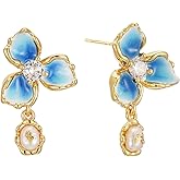Sylph Flower Earrings for Women, 14K Gold Plated Trendy Floral Statement Hypoallergenic Jewelry Gifts for Birthday Anniversary Wedding