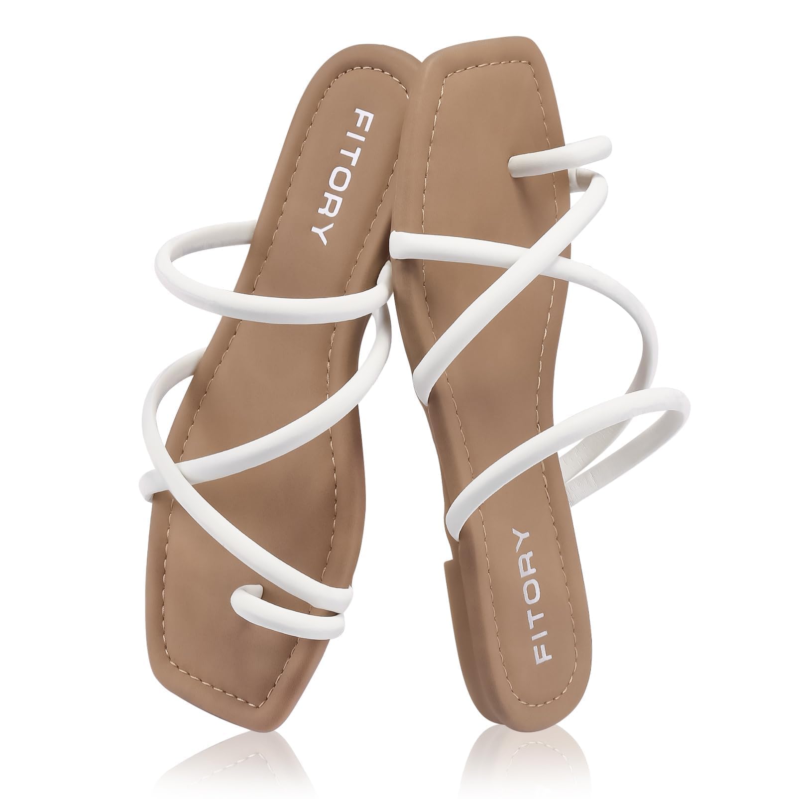 FITORY Women's Slide Sandals Flat Toe Ring Thongs with Cross Strap for Summer Size