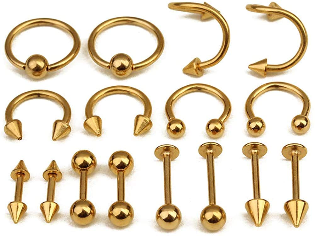 EVBEA 8 Pairs Nose Ring Surgical Steel Helix Piercing Earrings 18G Hoop Ring Lip Bars Helix Daith Cartilage Tragus Nose Studs Septum Piercing Jewellery