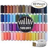 Paxcoo 60 Assorted Color Polyester Sewing Thread Spools 250 Yards Each with Sewing Needles and Soft Measuring Tapes