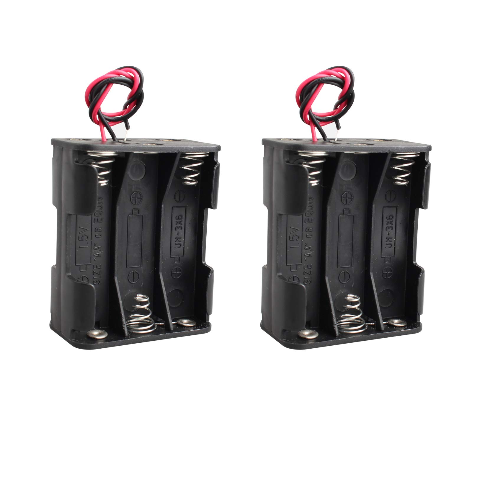 HALJIA 2Pcs 9V AA 6 x 1.5V Plastic CELL Battery Clip Slot Holder Case Battery Storage Box Double Deck/Back to Back with Wire Leads