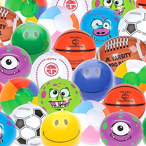 Kangaroo Beach Ball Party Favors Assortment (50-Pack); 50 Assorted Beach Balls, Pool Toys, Beach Toy