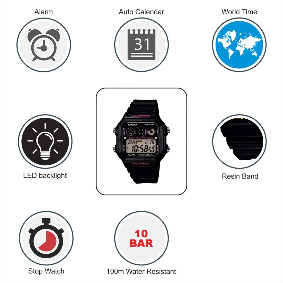 casio youth grey dial men's watch