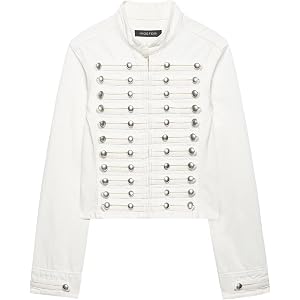 IjnUhb Cropped Denim Jacket for Women, Fitted Military Jean Jacket with Band Collar and Metal Hook Closure