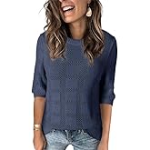 Dokotoo Women's Casual Short Sleeve Loose Tunic Tops Lightweight Crochet Knit Summer Sweaters Blouses