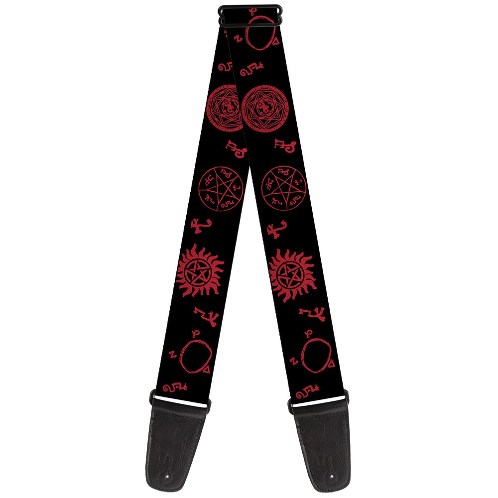 Buckle-Down Guitar Strap - Supernatural Symbols Scattered Black/Red - 2" Wide - 29-54" Length