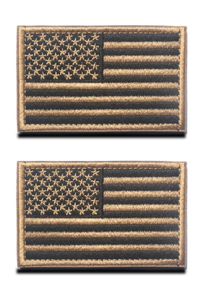 Zcketo 2 Pieces Coyote Brown Embroidered US USA American Flag Patch Tactical Vest Hook & Loop Fastener Backing Emblem National Patch for Clothes Uniform Armband Airsoft Jacket Jean Appliques