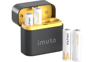 imuto 4 Pack Rechargeable Lithium AA Batteries with Charger, 3600mWh Long Lasting Double A Battery, 1.5V Rechargeable AA Li-ion Batteries, Recharge up to 1600x Times