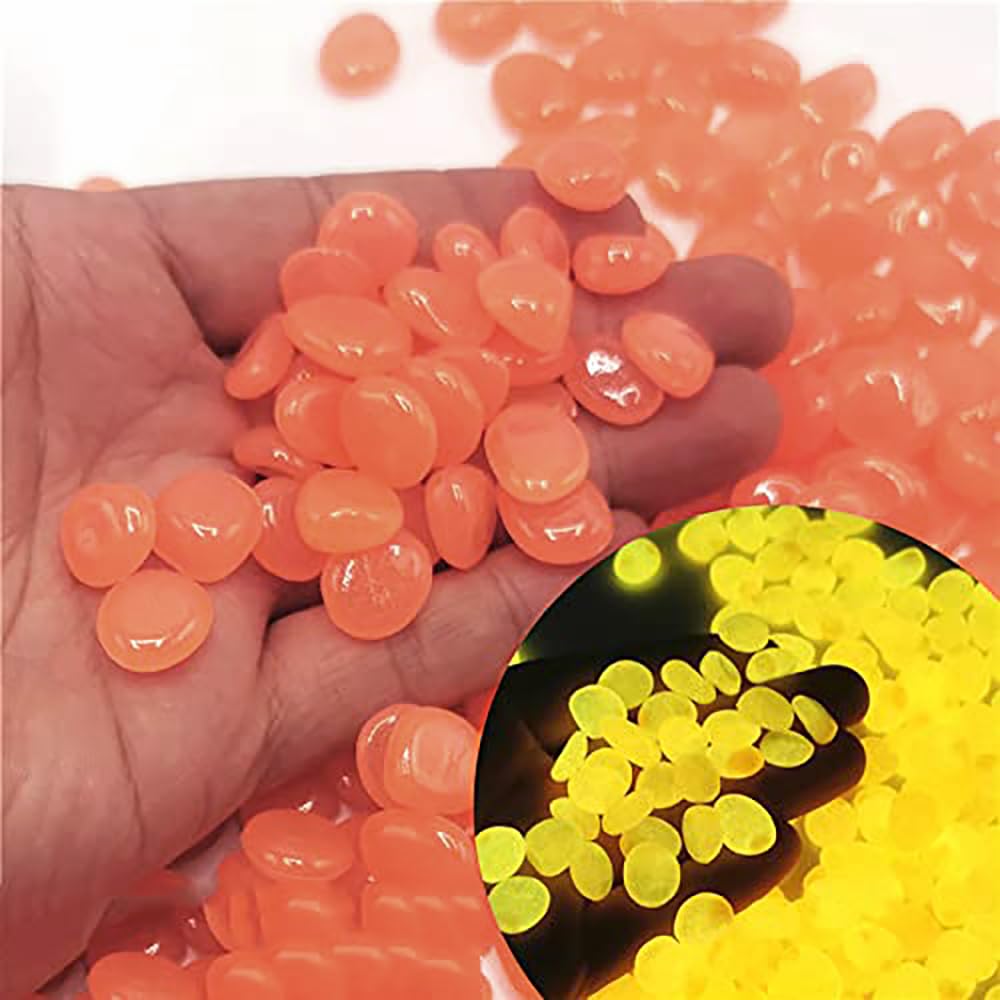 Pack of 300 Colourful Luminous Stones Pebble Stones Aquarium Decorative Luminous Stones Luminous Pebble Stones for Terrarium Garden Walkways Patio Lawn Nursery Decor Plants Orange