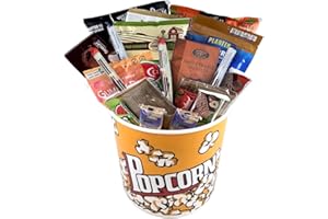 Movie Night Gift Basket: Snack Attack - Large Reusable Popcorn Bowl: Munchies, Chocolate, Nuts, and more