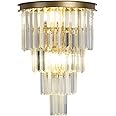 DOYFDOX Gold Crystal Wall Sconce, Modern 4-Tiers Crystal Wall Lights for Living Room, Clear K9 Crystal Wall Lamps, Wall Mount Dining Room Kitchen Bedroom Hallway Lighting Fixtures