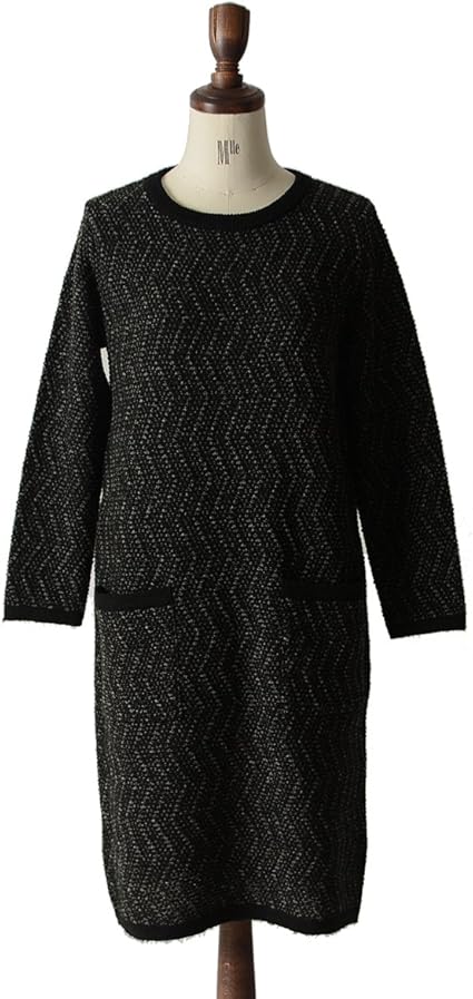 Amazon Co Jp Equo エクオ ミディアム丈 長袖 ヘリンボーンワンピース 4 011 Free Charcoal Col 1 服 ファッション小物