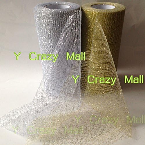 6" Gold/Silver Glitter Tulle Roll Spool Wedding Bow Decoration Craft Tutu 25 Y Color:Silver