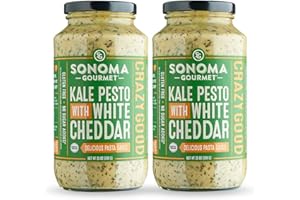 Sonoma Gourmet Rich & Creamy Kale Pesto with White Cheddar Pasta Sauce | Gluten-Free | Made With Garden Fresh Kale & Sharp White Cheddar - 25 Ounce Jars (Pack of 2)