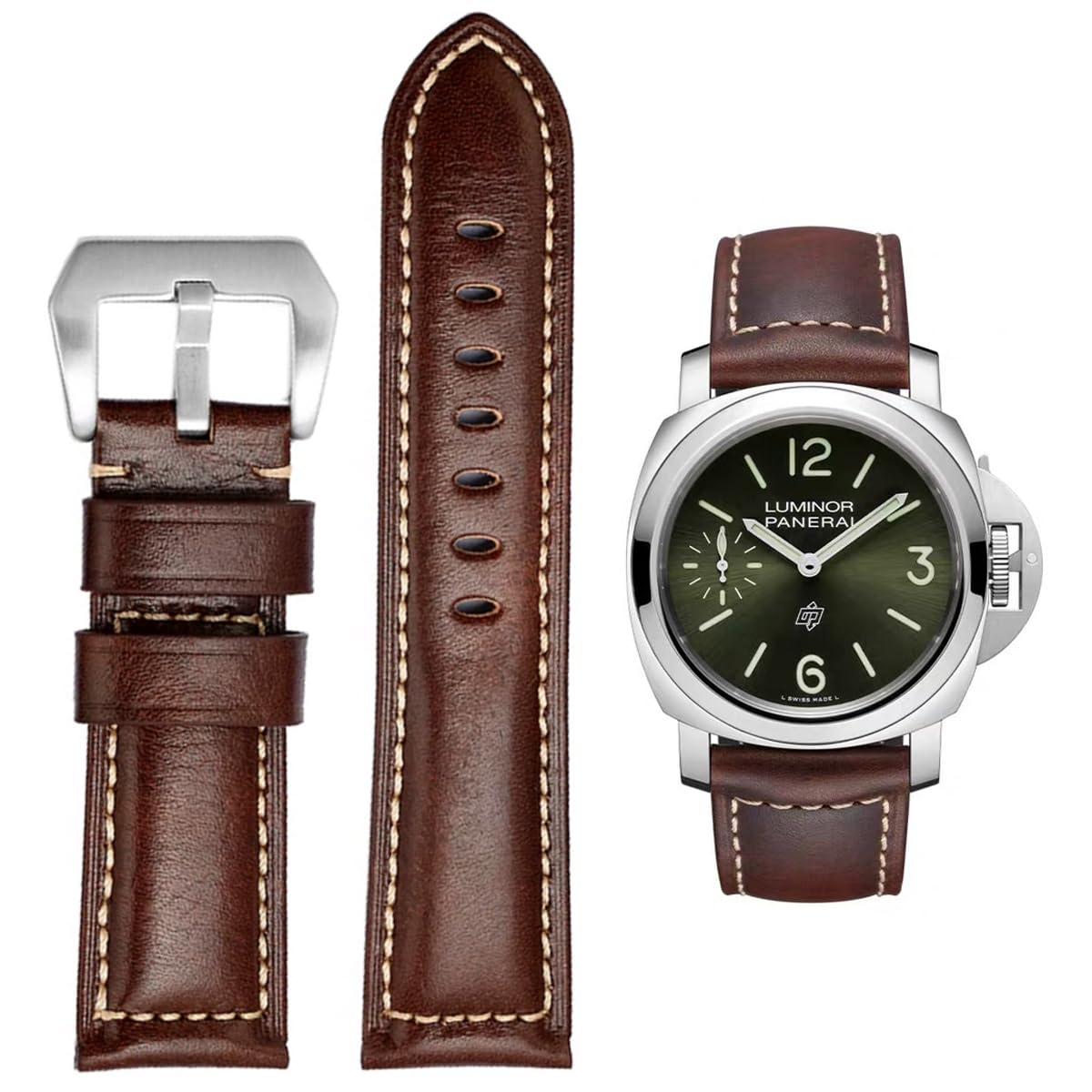 FOUUA Watch Strap Leather for Panerai Strap 22mm 24mm 26mm Leather Vintage Military Watch Strap Watch Band Relacement Band for Panerai Men