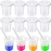 12 Sets No Spill Paint Cups with Lids and Painting Round Brushes Reusable Spill Proof Paint Cups for Kids Classroom Arts Crafts Supplies