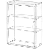 VGLXTRNT 3 Tier Clear Display Case for Figures, Wall-Mounted | Acrylic Showcase for Collectibles, 3 Removable Shelves, Stackable, Magnetic Door, Dustproof, Storage Organizer Box