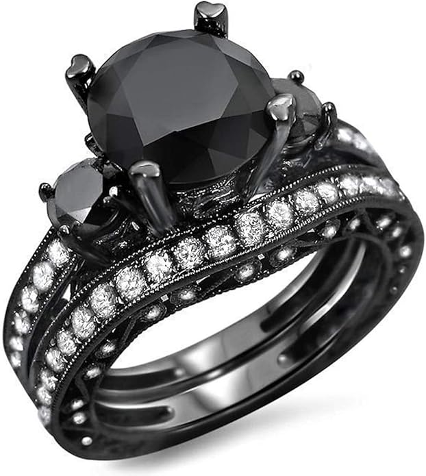 2Hearts 4.40Ct Black Round Cut Lab Created Diamond Engagement Ring