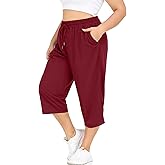 FOREYOND Plus Size Capri Pants for Women Loose Fit Yoga Pants with Pockets Workout Activewear Sweatpants