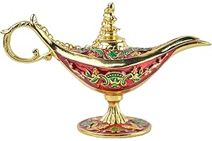 FASALINO Magic Genie Lamp Wishing Trinket Box Classic Vintage Ornaments Metal Craft Gift for Home Decor (Red)