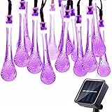 Icicle Halloween Solar String Lights, 15.7ft 8 Light Modes 20 LED Water Drop Halloween Decorations String Lighting for Indoor/Outdoor Home, Patio, Lawn, Garden, Party (Purple)