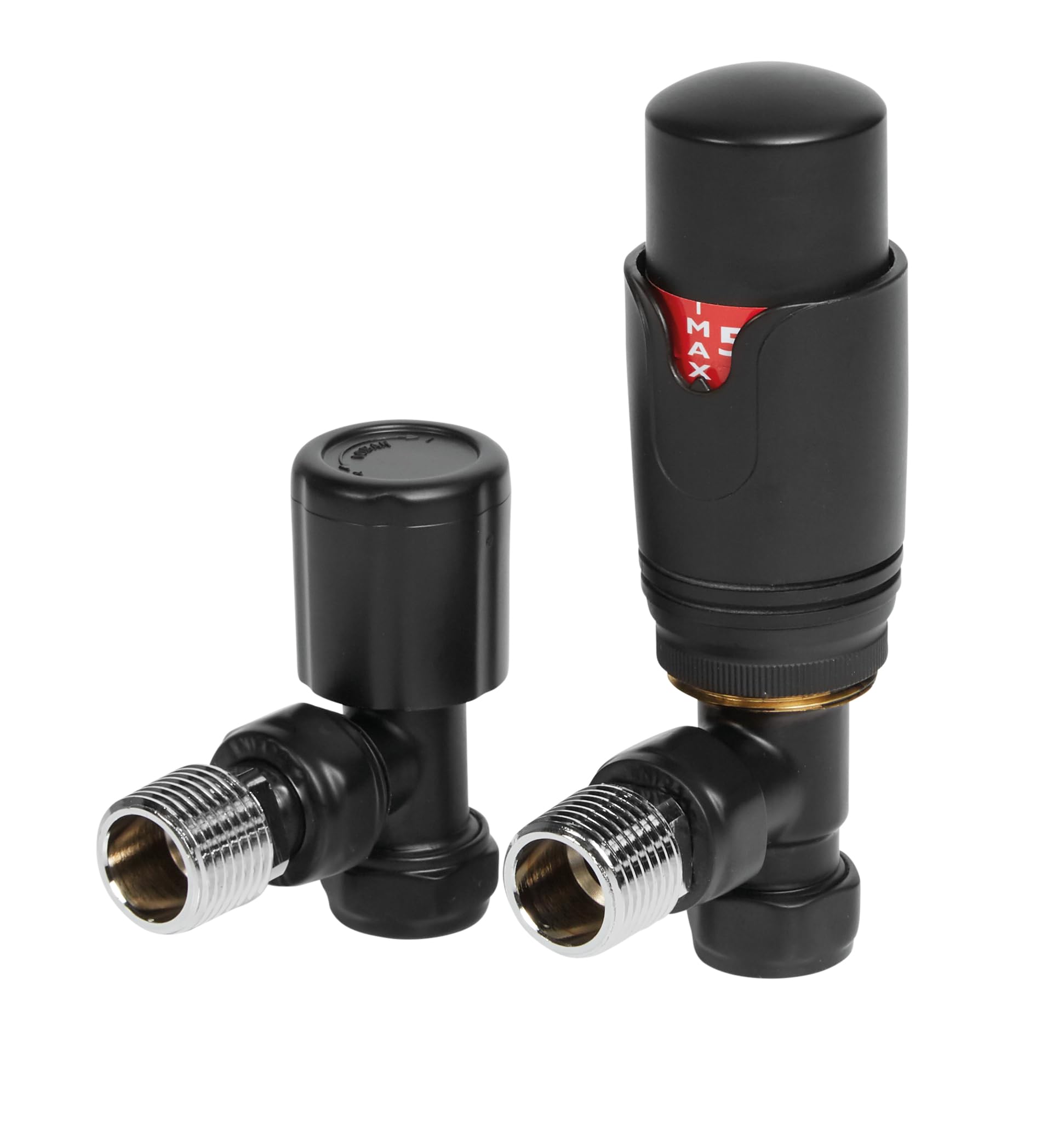 Thermostatic Radiator Valves and Angled Lockshield Valve - Classy and Modern Design 1/2" x 15mm Angled Radiator Valves (Black)