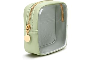 Wandering Nature Clear Makeup Bag for Purse Mini Make up Cute Cosmetic Bag Pouch for Women with Slip-in Pockets Travel Toiletry Essentials Eco Vegan Leather Organizer Bags(Patent Pending)