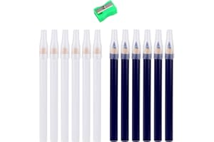 12pcs Fabric Pencil with Sharpener, White & Blue Water-Soluble Sewing Markers Tailors Chalk for DIY Crafts Woodworking Tailor
