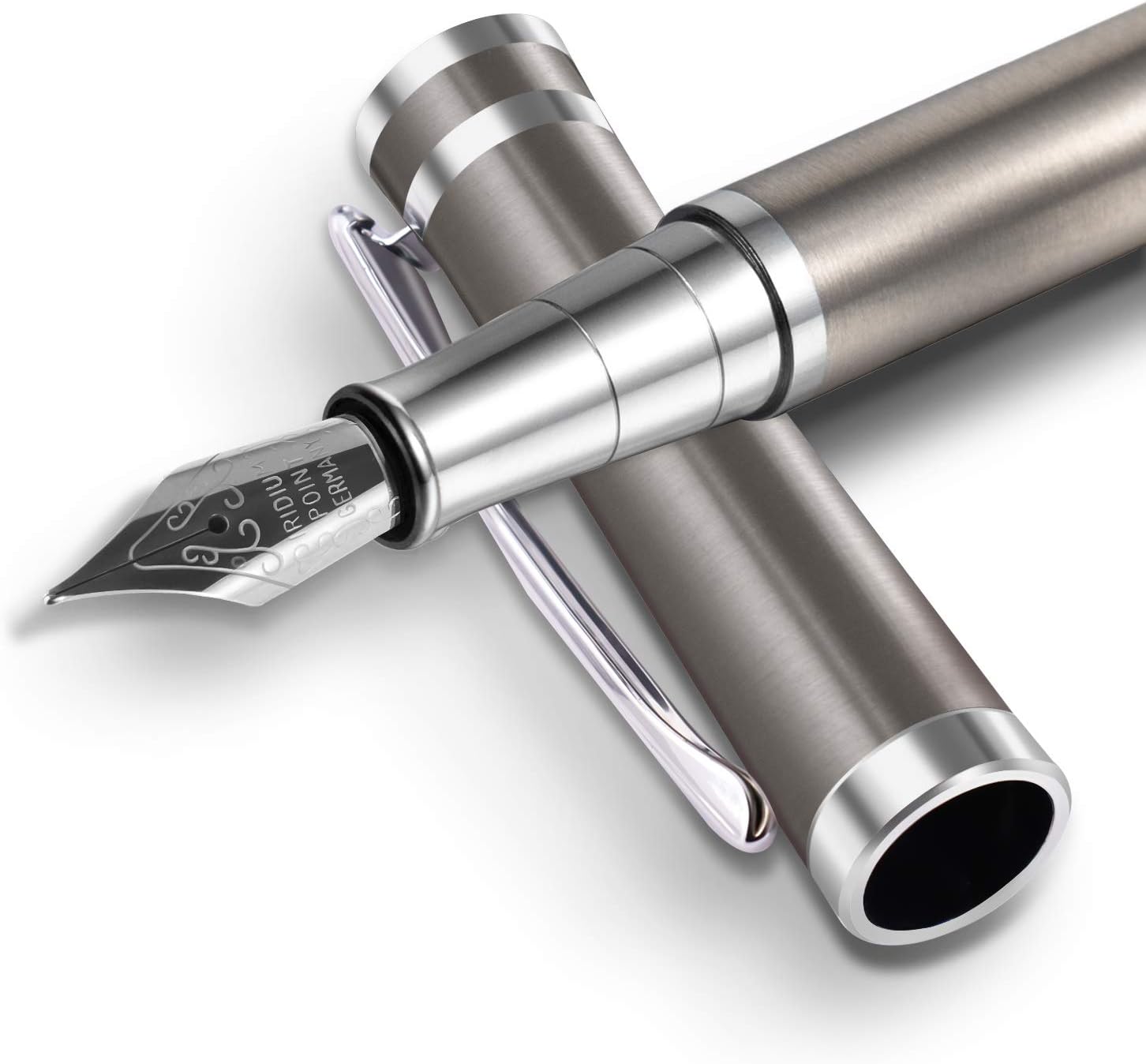 BEILUNER Luxury Fountain Pen Set, Solid Medium Nib, Silver