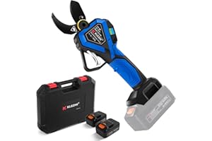 K KLEZHI Professional Electric Pruning Shears, 2pcs Backup Rechargeable 2Ah Lithium Battery Powered Cordless Tree Branch Pruner, Cut Capacity of 1.65inches 42mm, 8-10 Working Hours Black