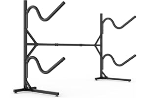 LXVOOEE Kayak Storage Rack, Heavy Duty Freestanding Kayak Rack for 2 Kayaks, Canoe, Surfboard and Paddle Board Adjustable Kayak Hanger Holder with Padded Arms for Indoor Outdoor Garage, S-Shape