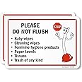 SmartSign 2-Pack 'Please Do Not Flush Wipes/Feminine Hygiene Products/Paper Towels/Tissues/Trash' Bathroom Sign with Funny STOP Symbol - 7" x 10", 55 mil HDPE Plastic, Red/Black/White, USA-Made