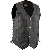 Milwaukee Leather LKM3787 Men's Classic Side Laced Black Leather Motorcycle Rider Biker Vest w/Ten Pockets