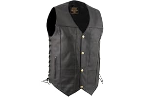 Milwaukee Leather LKM3787 Men's Classic Side Laced Black Leather Motorcycle Rider Biker Vest w/Ten Pockets
