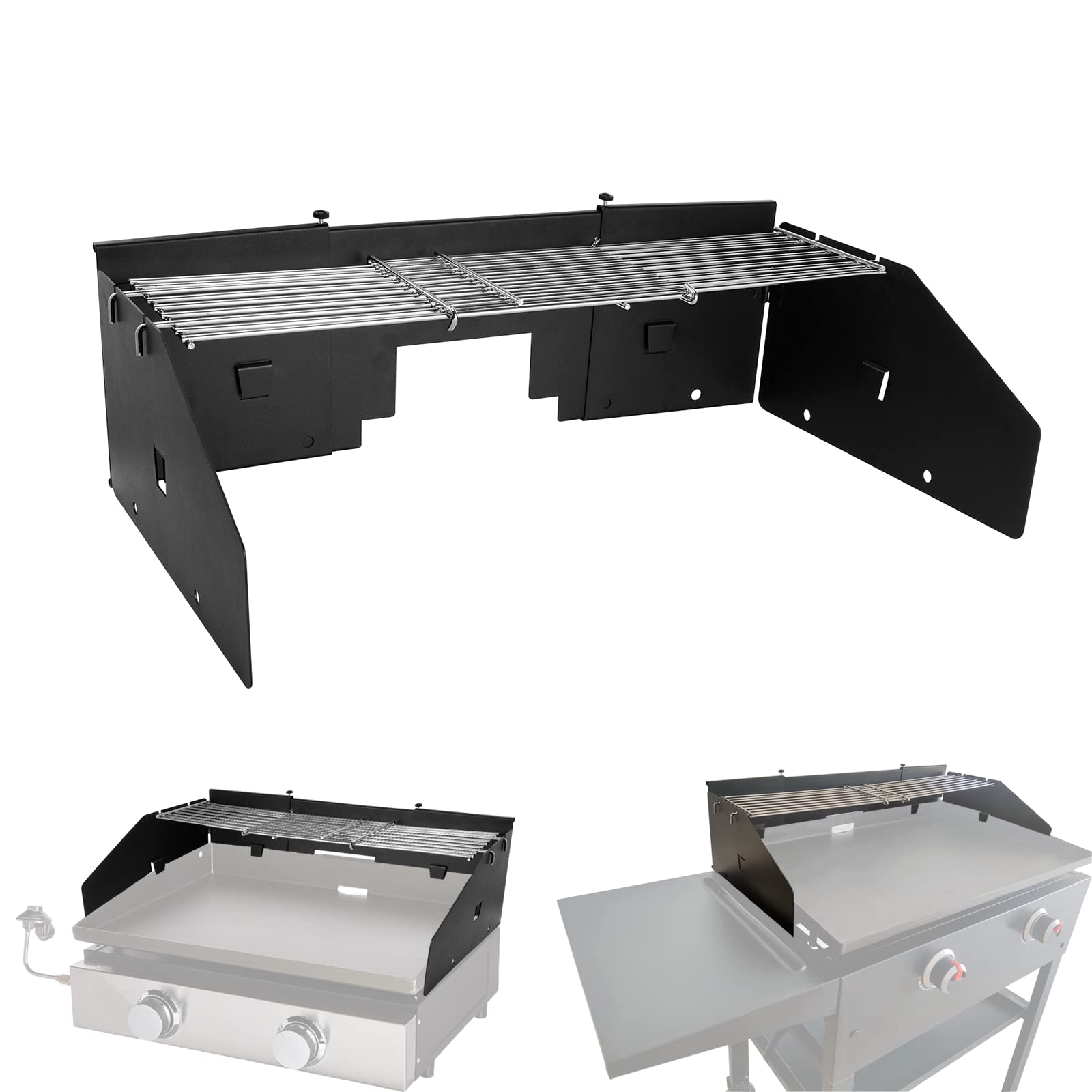 Photo 1 of PHYESUVIN Universal Wind Screen/Guard and Griddle Warming Rack Set Fit for Griddle from 22" to 28" Without Hood, Griddle Accessories for Blackstone 22", 28" Griddle and Other Griddle with Rear Grease
