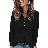 ATHMILE Sweaters for Women Fashion Fall Outfits Long Sleeve Tops Pullover V Neck Casual Loose Sweatshirt