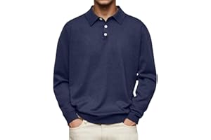 GVEYTPHQ Men's Long Sleeve Polo Shirts Casual Classic Button Collared T-Shirt Basic Tees Tops Spring Lightweight Golf Shirts