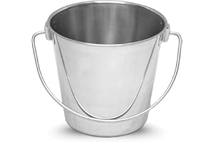 AASPIRE PETS 6 Quart Heavy Duty Stainless Steel Round Bucket with Handle | Fits kennel Cage Critter Crates Farm use | Durable Food & Water Pail for Dogs Cats Goat | Livestock Multi Purpose Pet Buckets