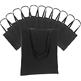 Carbrea 12 Pack Canvas Tote Bag - Lightweight Tote Bags Bulk Thin Blank Shopping Reusable Grocery Bags for DIY Gift Sublimation Activity - Black
