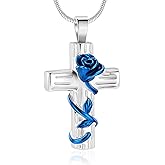 Minicremation Urn Necklace for Ashes Rose Flower Cross Cremation Jewelry Pendant for Human/Pet Funeral Keepsake Memorial Necklace