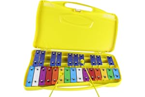 Eavnbaek Glockenspiel Xylophone for Kids, Professional Percussion Instrument with Hard Case and Safe Mallets, for Student Beginners, Music Teaching and Gifts (Yellow)