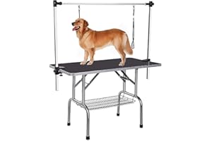 ANWICK Professional Dog Pet Grooming Table Adjustable Heavy Duty Portable w/Arm & Noose & Mesh Tray (46", Black)