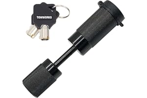 TowWorks 79670 Keyed Alike Black Trailer Tongue Coupler Lock, 1/4 Inch Pin Diameter, Up to 7/8 Inch Span, Fits Latch-Type Coupler