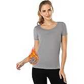 MANCYFIT Thermal Top for Women Fleece Lined Shirt Short Sleeve Base Layer