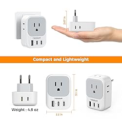 TESSAN European Travel Plug Adapter, Type C Power