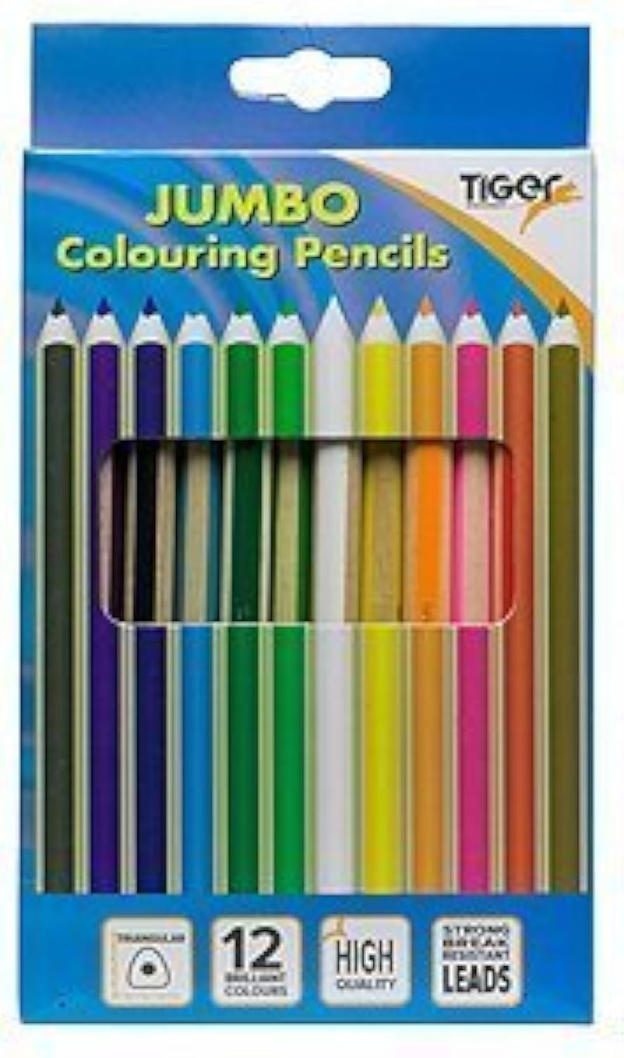 Wooden Jumbo Colouring Pencils x 12 - Children's XL Easy Grip Triangular Full Size