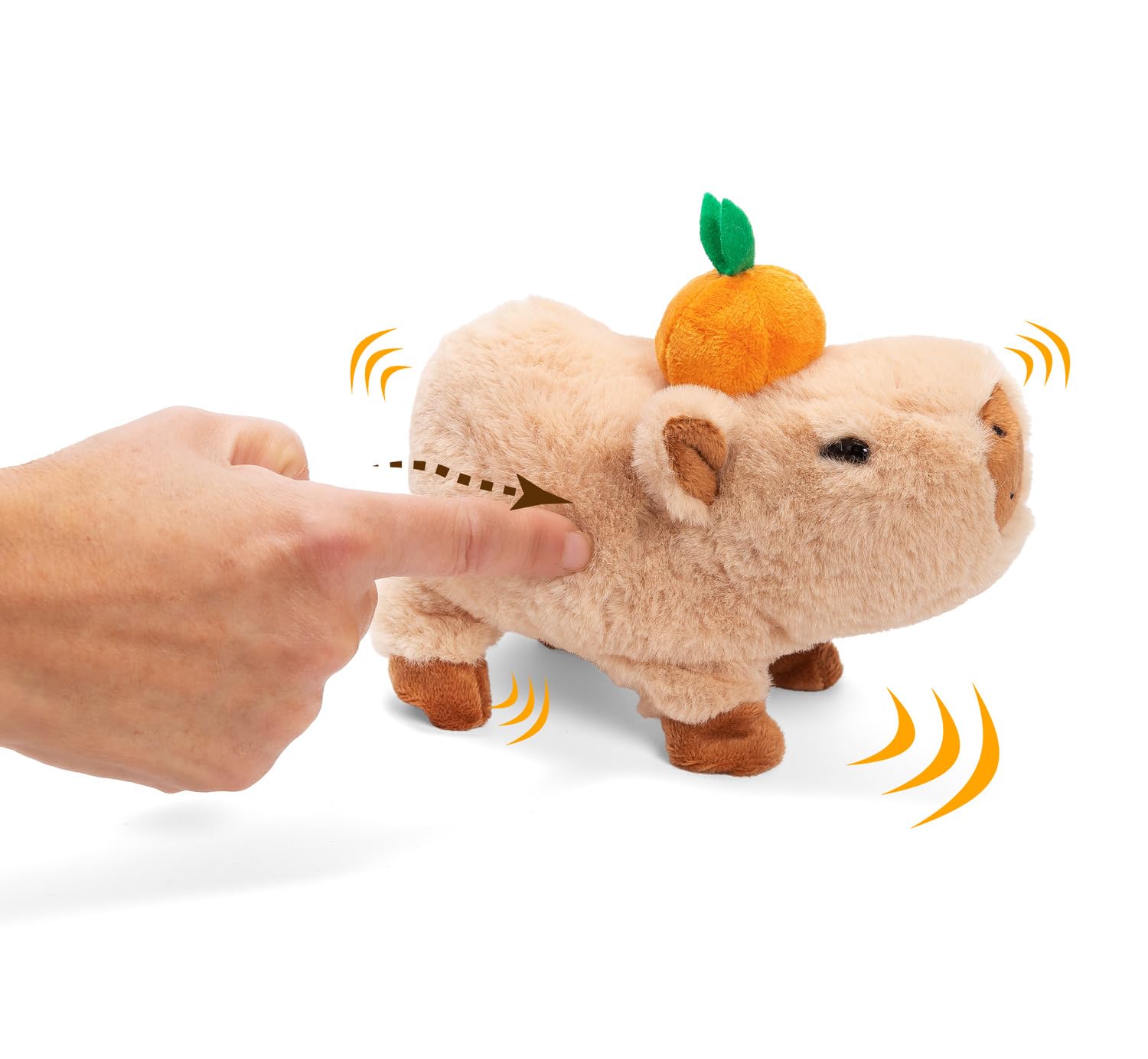 Simba PetZoo Capybara Stofftier – mit Orange auf dem Kopf, läuft und Macht süße Geräusche, Try Me-Funktion, interaktives Plüschtier, 17 cm, ab 3 Jahre 3