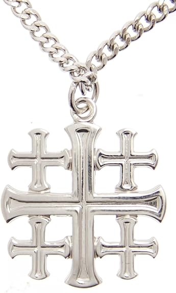 Men S High Polish Sterling Silver Jerusalem Cross Pendant 24 Inch Endless Chain Amazon Com