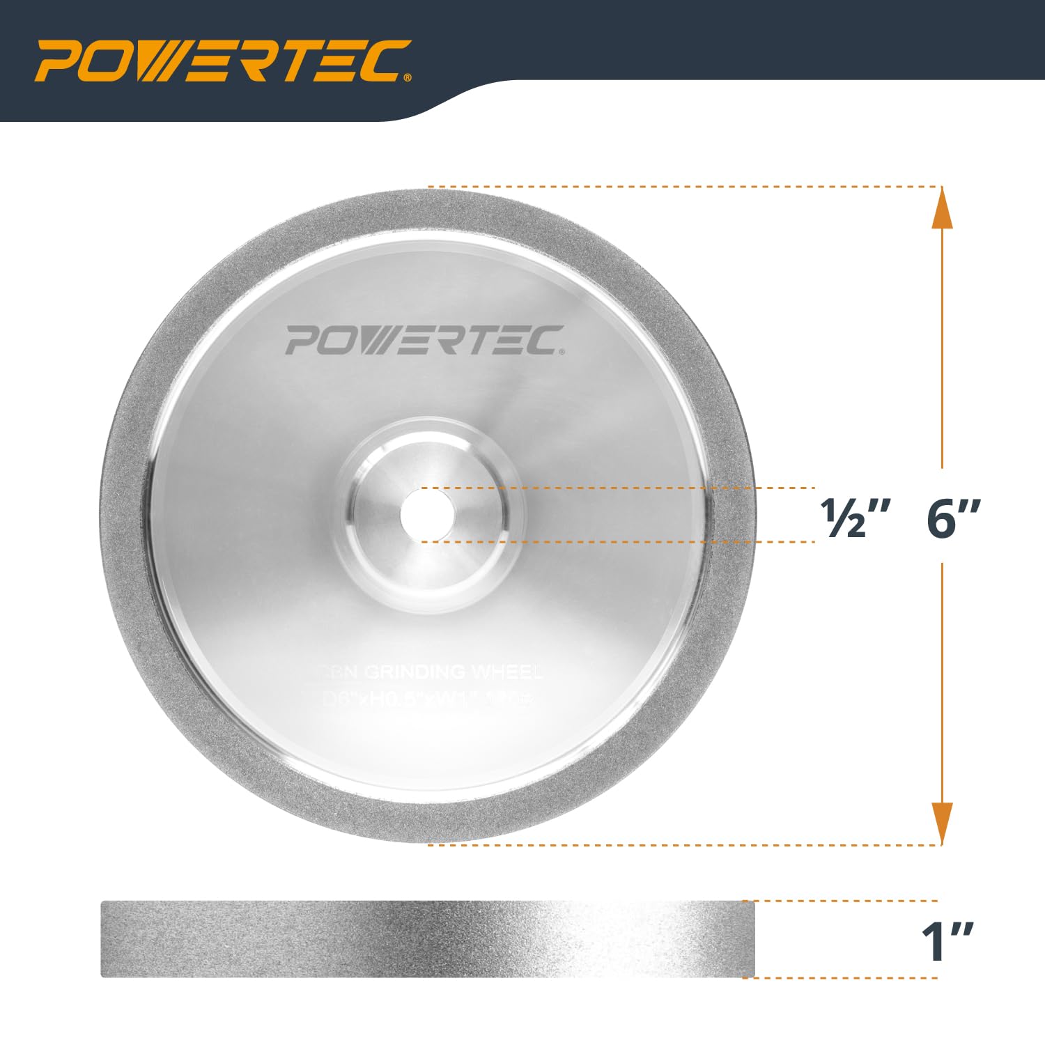 Condition photo showing New/Like New for powertec cbn grinding wheel 6 inch 180 grit, 1" wide, 1/2" arbor – bench grinder sharpening wheel fo